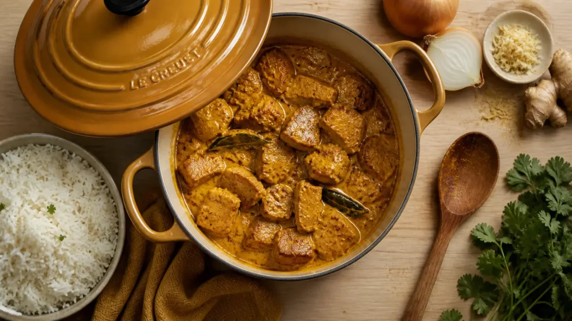 Recette sauté de porc curry : sauté ocre en sauce onctueuse